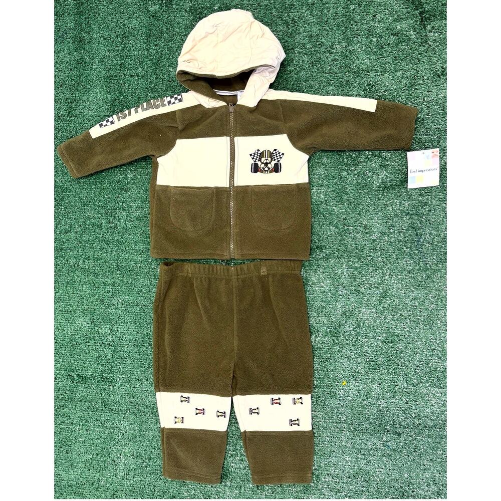 Vintage Y2K First Impressions Rover Hoodie & Pants Set Size 18 M Olive Cream Car